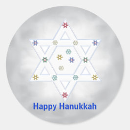 Hanukkah Star och Snöflingor Grått Runt Klistermärke
