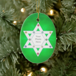 Hanukkah Star och Snöflingor Grönt för Photo Julgransprydnad Keramik