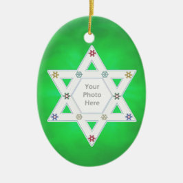 Hanukkah Star och Snöflingor Grönt för Photo Julgransprydnad Keramik