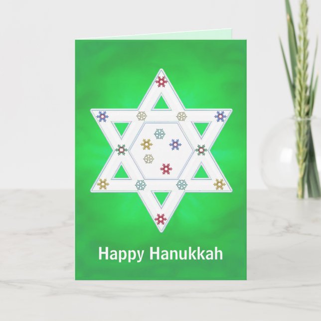 Hanukkah Star och Snöflingor Grönt Helgkort (Framsida)
