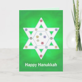 Hanukkah Star och Snöflingor Grönt Helgkort