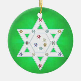 Hanukkah Star och Snöflingor Grönt Julgransprydnad Keramik