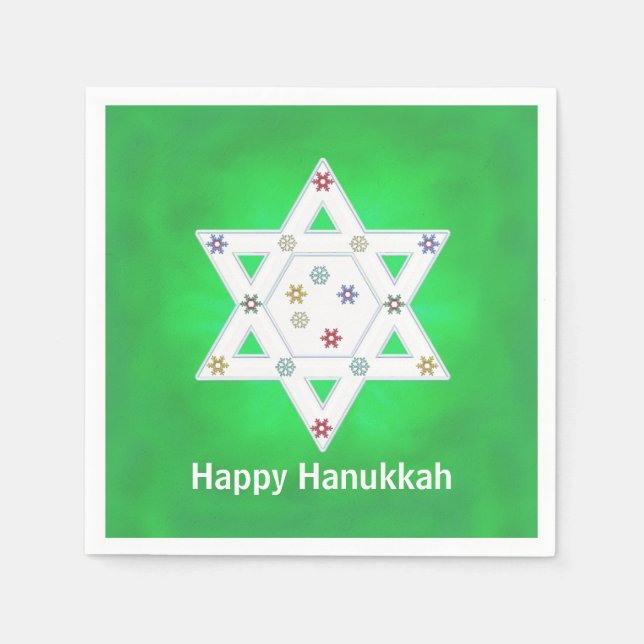 Hanukkah Star och Snöflingor Grönt Pappersservett (Framsidan)