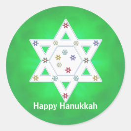 Hanukkah Star och Snöflingor Grönt Runt Klistermärke