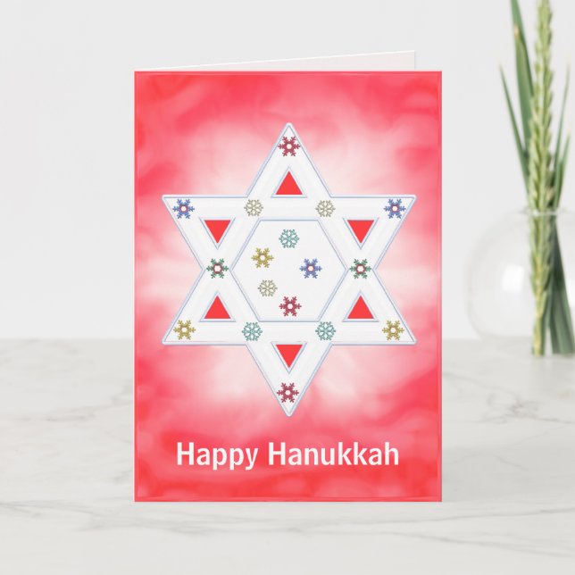 Hanukkah Star och Snöflingor Red Helgkort (Framsida)