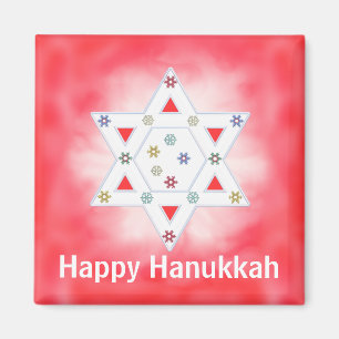 Hanukkah Star och Snöflingor Red Magnet