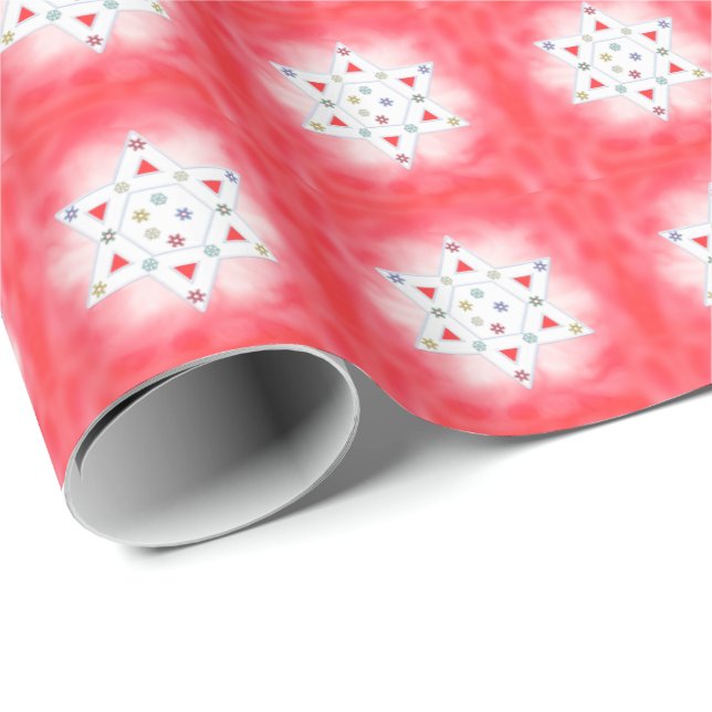 Hanukkah Star och Snöflingor Red Presentpapper (Rullad Hörn)