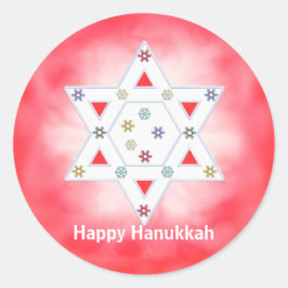 Hanukkah Star och Snöflingor Red Runt Klistermärke