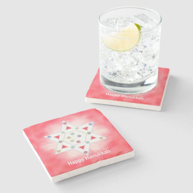 Hanukkah Star och Snöflingor Red Stenunderlägg (Sidan)