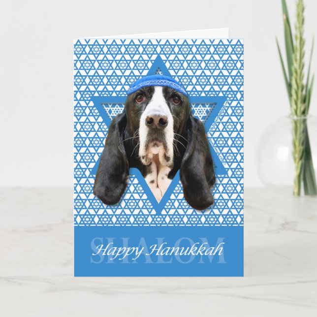Hanukkah Star of David - Basset Hound - Jasmine Helgkort (Framsida)
