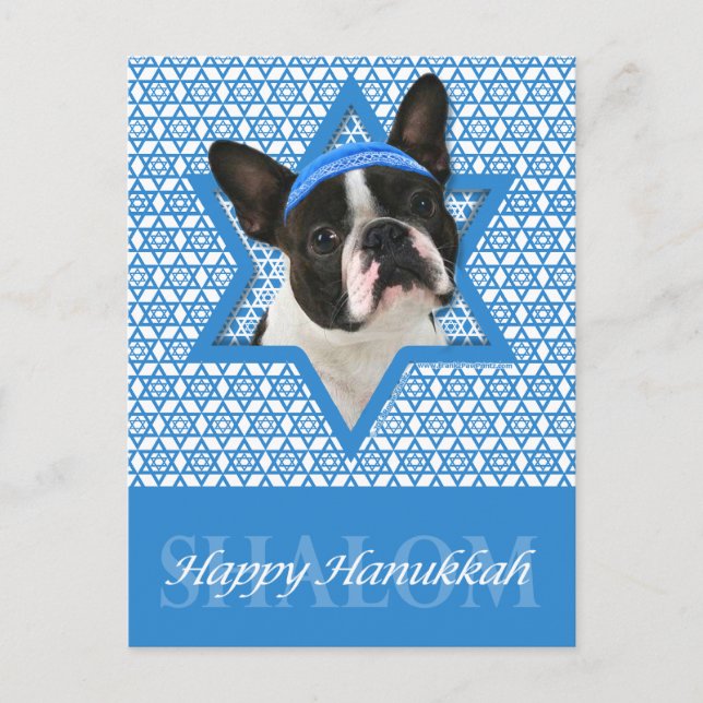 Hanukkah Star of David - Boston Terrier Helg Vykort (Framsida)