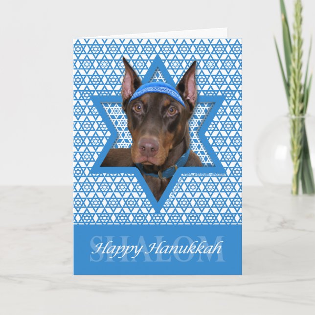 Hanukkah Star of David - Doberman - Rocky Helgkort (Framsida)