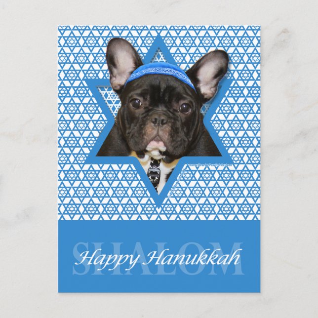 Hanukkah Star of David - Fransk Bulldog - Teal Helg Vykort (Framsida)