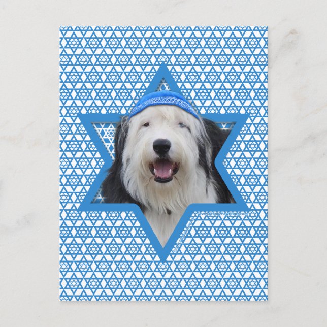 Hanukkah Star of David - Old English Sheepdog Helg Vykort (Framsida)