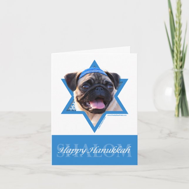 Hanukkah Star of David - Pug Helgkort (Framsida)