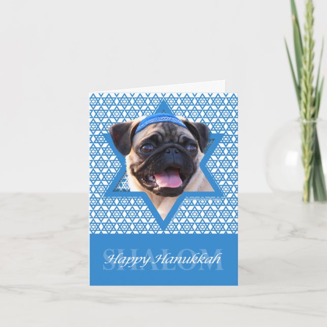 Hanukkah Star of David - Pug Helgkort (Framsida)