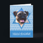 Hanukkah Star of David - Pug Helgkort<br><div class="desc">What could make saying Happy Hanukkah more fun than having this Pug Dog wearing a Yamaka surrounded by the Star of David. This whimsical holiday design will be sure to delight your friends and family as well as other animal lovers. This design is available in over 100 Dog Breeds. If...</div>