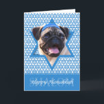 Hanukkah Star of David - Pug Helgkort<br><div class="desc">What could make saying Happy Hanukkah more fun than having this Pug Dog wearing a Yamaka surrounded by the Star of David. This whimsical holiday design will be sure to delight your friends and family as well as other animal lovers. This design is available in over 100 Dog Breeds. If...</div>