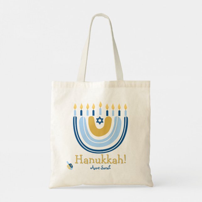 HANUKKAH Stars Menorah Dreidel Tote Bag Tygkasse (Baksida)