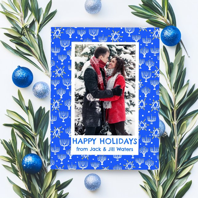 Hanukkah Stars Menorahs ANPASSNINGSBAR PHOTO Helg Vykort (Hanukkah Stars Menorahs CUSTOM PHOTO Holiday Postcard
)