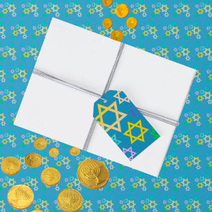 Hanukkah Stars of David Gift Märkre Presentetikett