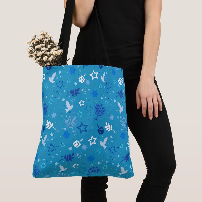 Hanukkah Stars Tote Bag Tygkasse (Närbild)