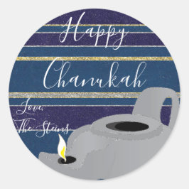 Hanukkah Stickers (1 1/2 tum/3 tum)"Oil Lamp Guld/ Runt Klistermärke