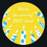 Hanukkah Stickers (1 1/2 tum eller 3 tum) Yel/Blue Runt Klistermärke<br><div class="desc">Anpassa genom att ändra teckensnitt storlekt, stil, färg och ordalydelse. Så många användor: Till och från presentklistermärken, Tack-klistermärken på bockpåsar, Cake Toppers (sätt fast på tung kardstock, klippa ut dekalen, ta ut tejptandplockning på baksidan av kardstammen), eller hur om Gift-Märkre (sätt fast på tung kardstock, klippa ut dekalen, slå lilla...</div>