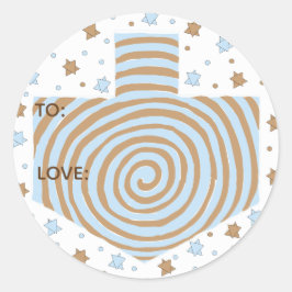 Hanukkah Stickers (1,2 eller 3 tum)Dreidel/Blue/Br Runt Klistermärke