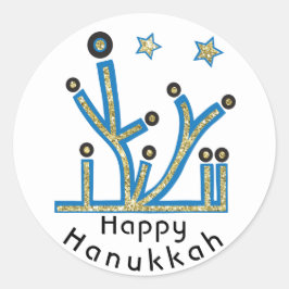 Hanukkah Stickers "Blue Bling Menorah" Runt Klistermärke