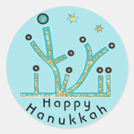 Hanukkah Stickers "Blue Ljus Latkes Chanukah" Runt Klistermärke