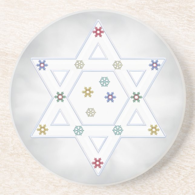 Hanukkah-stjärna och snöflingor grå underlägg sandsten (Framsidan)