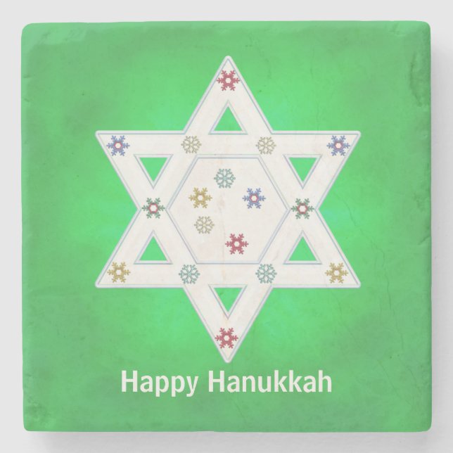 Hanukkah-stjärna och snöflingor gröna stenunderlägg (Framsidan)