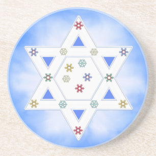 Hanukkah-stjärna och snöflingor på blå bakgrund underlägg sandsten