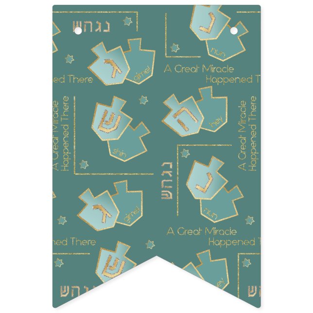 Hanukkah Swallowtail Banner Turquise Guld Dreidel Vimplar (Sextonde flaggan)