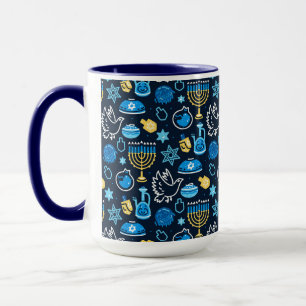 Hanukkah Symbols Blue Mönster Mugg