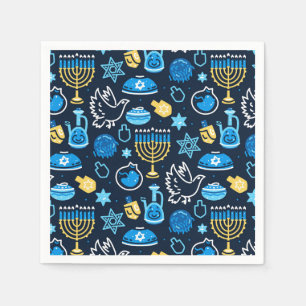 Hanukkah Symbols Blue Mönster Pappersservett