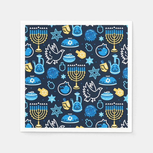 Hanukkah Symbols Blue Mönster Pappersservett (Framsidan)