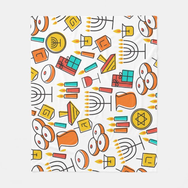 Hanukkah Symbols: Judiska Helgdag Mönster. Fleecefilt (Framsidan)