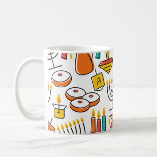 Hanukkah Symbols: Judiska Helgdag Mönster. Kaffemugg