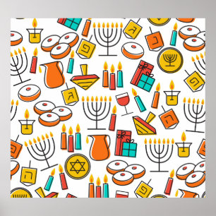 Hanukkah Symbols: Judiska Helgdag Mönster. Poster