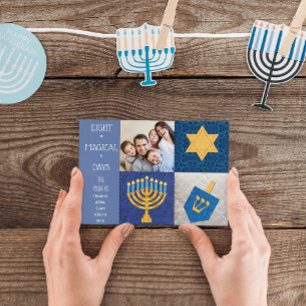 Hanukkah Symbols Quilt Photo Postcard Helg Vykort
