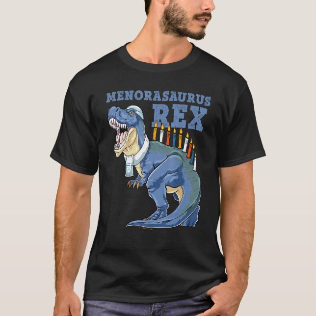 Hanukkah T Rex Menorasaurus Rex Dinosaur Menorah Shirt (Framsida)