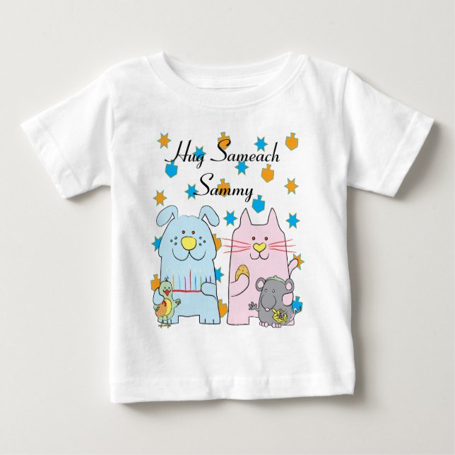Hanukkah Tee Shirt Kids personalize "Hug Sameach" (Framsida)