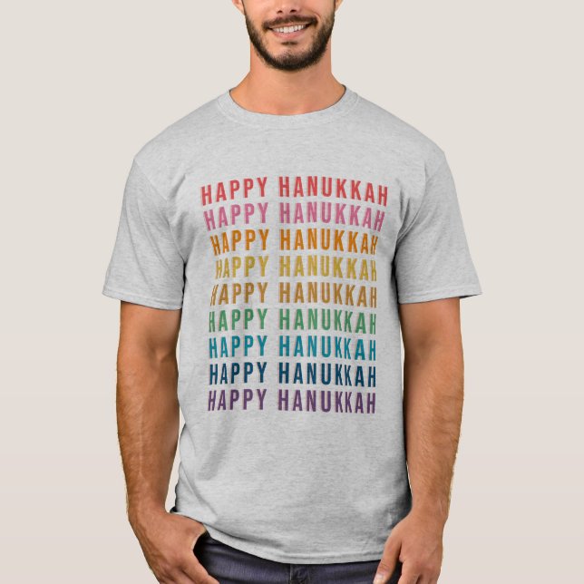 Hanukkah Text Modern Play Rainbow Färg Modern T Shirt (Framsida)