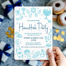 Hanukkah Turkos Handritad Doodle Lekfull Fest Inbjudningar