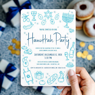 Hanukkah Turkos Handritad Doodle Lekfull Fest Inbjudningar