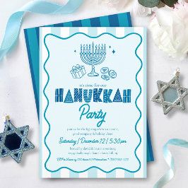 Hanukkah Turkos Rolig Typografi Doodles Ränder Inbjudningar