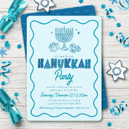 Hanukkah Turkos Typografi Lekfull Doodle Fest Inbjudningar