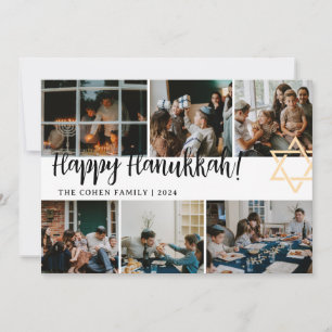 Hanukkah Typography Blue-familjens fotosamling Julkort